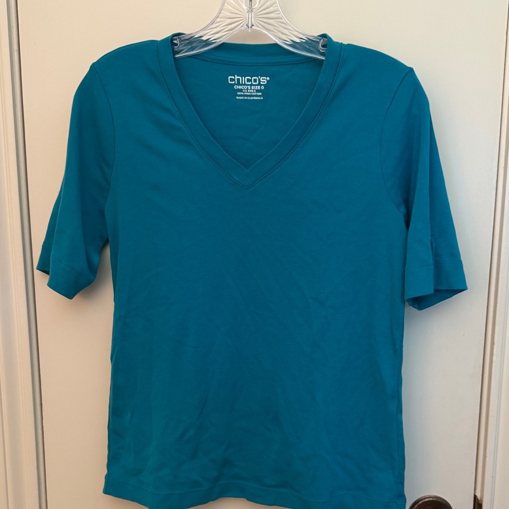 Chico's Teal V-Neck Short Sleeve Tee